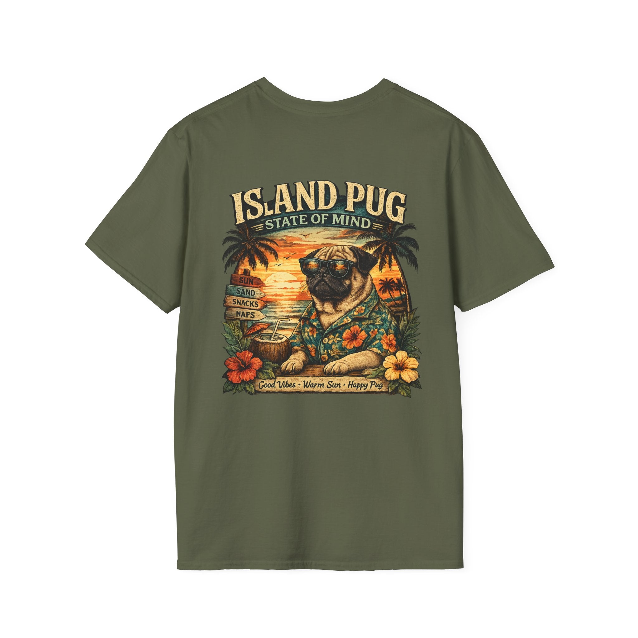 Island Pug State of Mind | Tropical Pug Beach T-Shirt for Dog Lovers