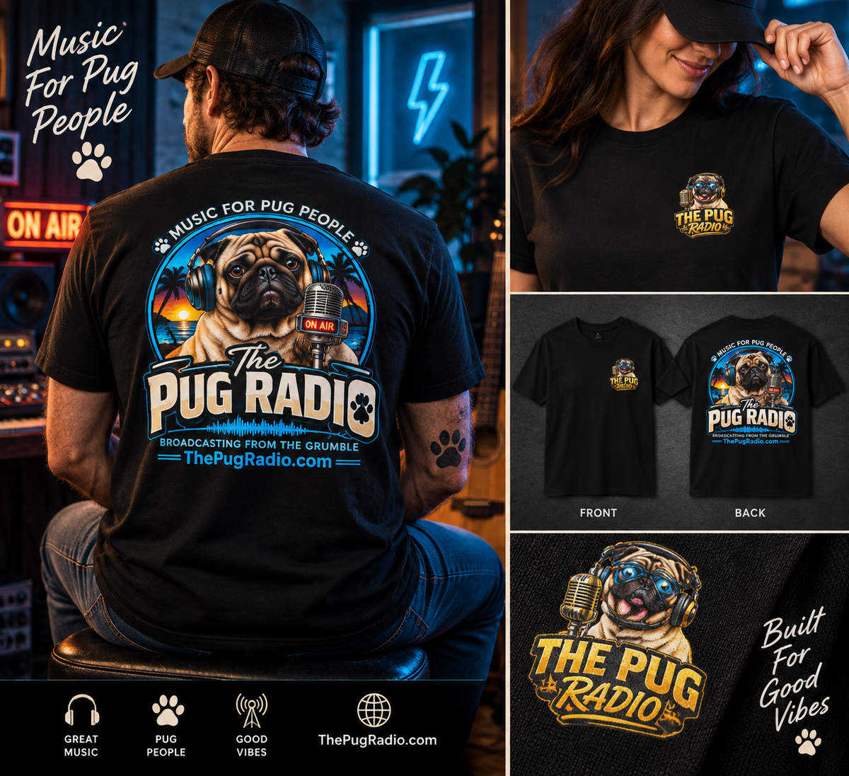 The Pug Radio — Music for Pug People Official T-Shirt