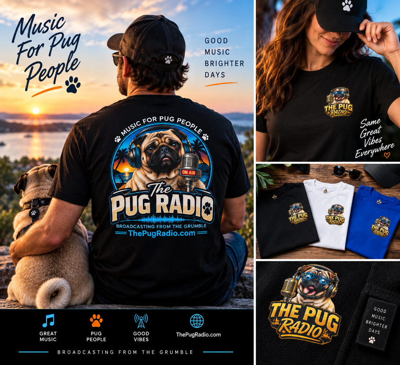 The Pug Radio — Music for Pug People Official T-Shirt