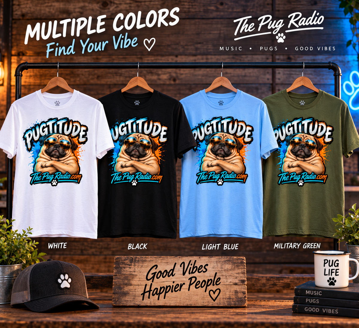 PUGTITUDE Pug T-Shirt — Tiny Dog, Huge Attitude | The Pug Radio