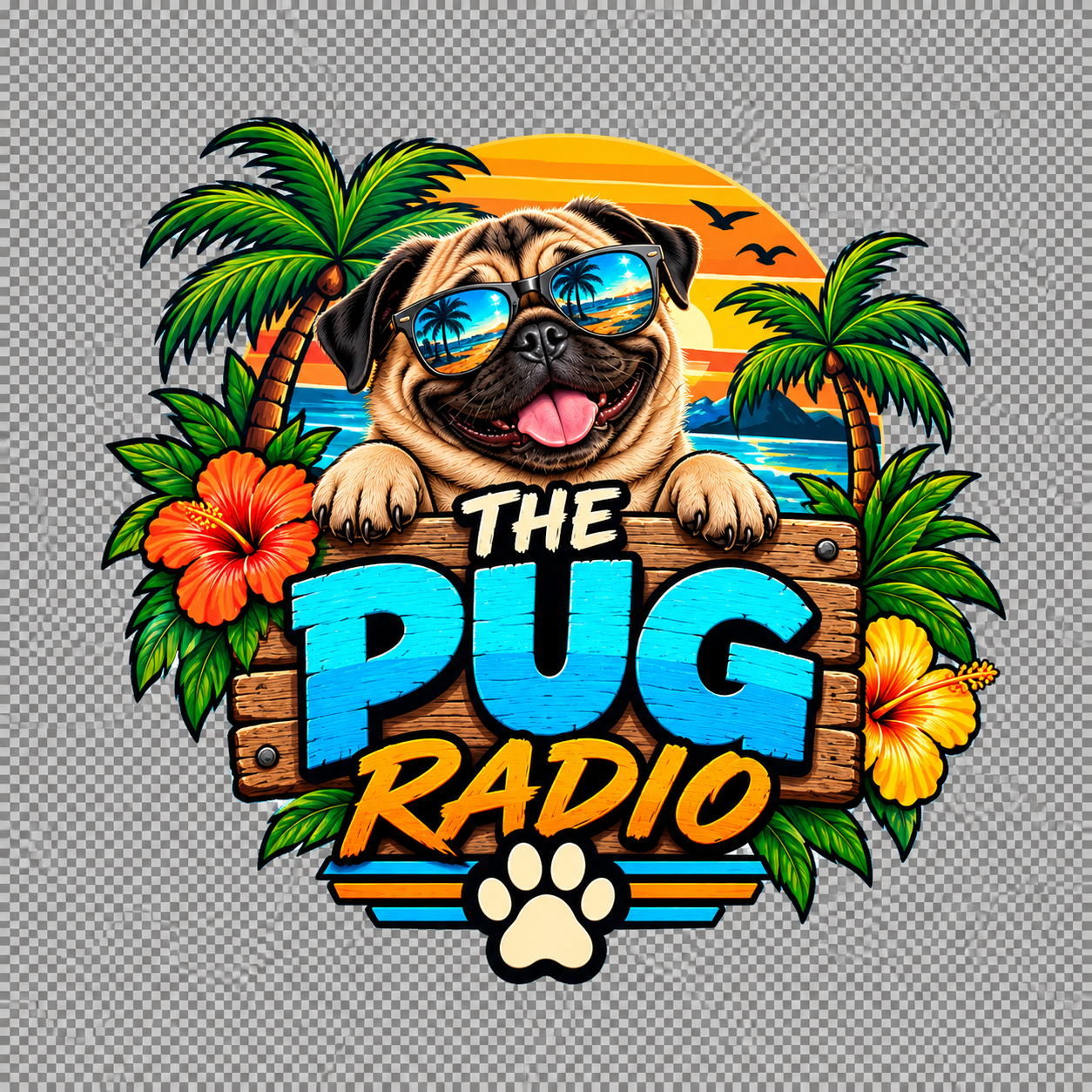 Island Pug State of Mind | Tropical Pug Beach T-Shirt for Dog Lovers