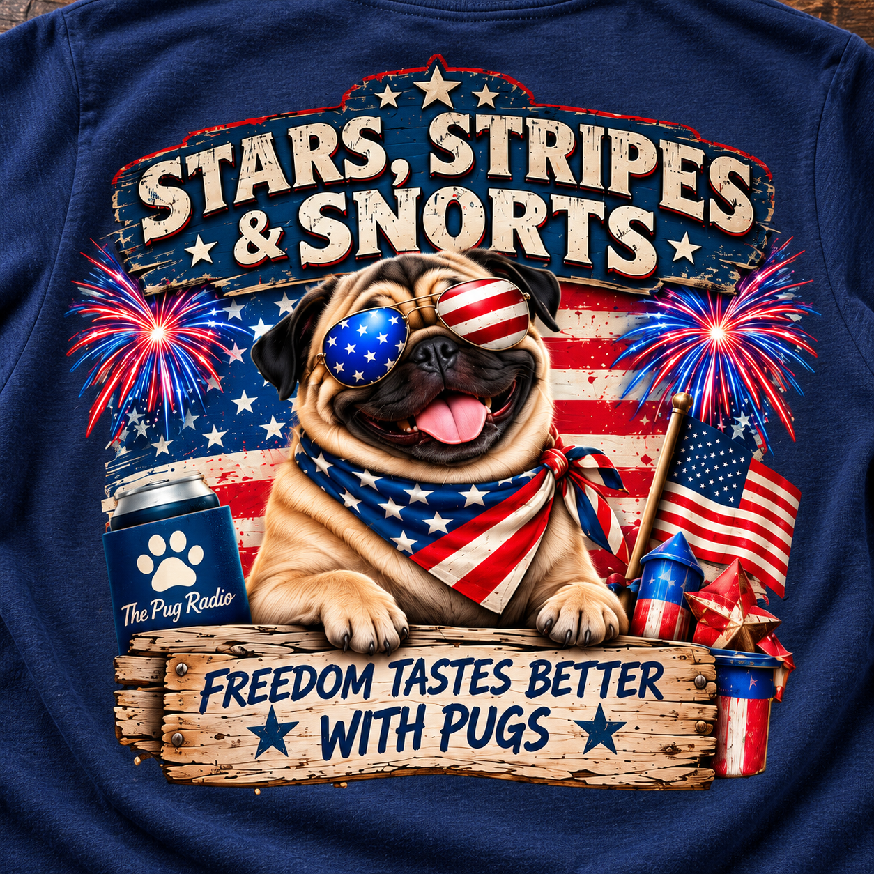 Stars, Stripes & Snorts Pug T-Shirt | Patriotic Dog Tee