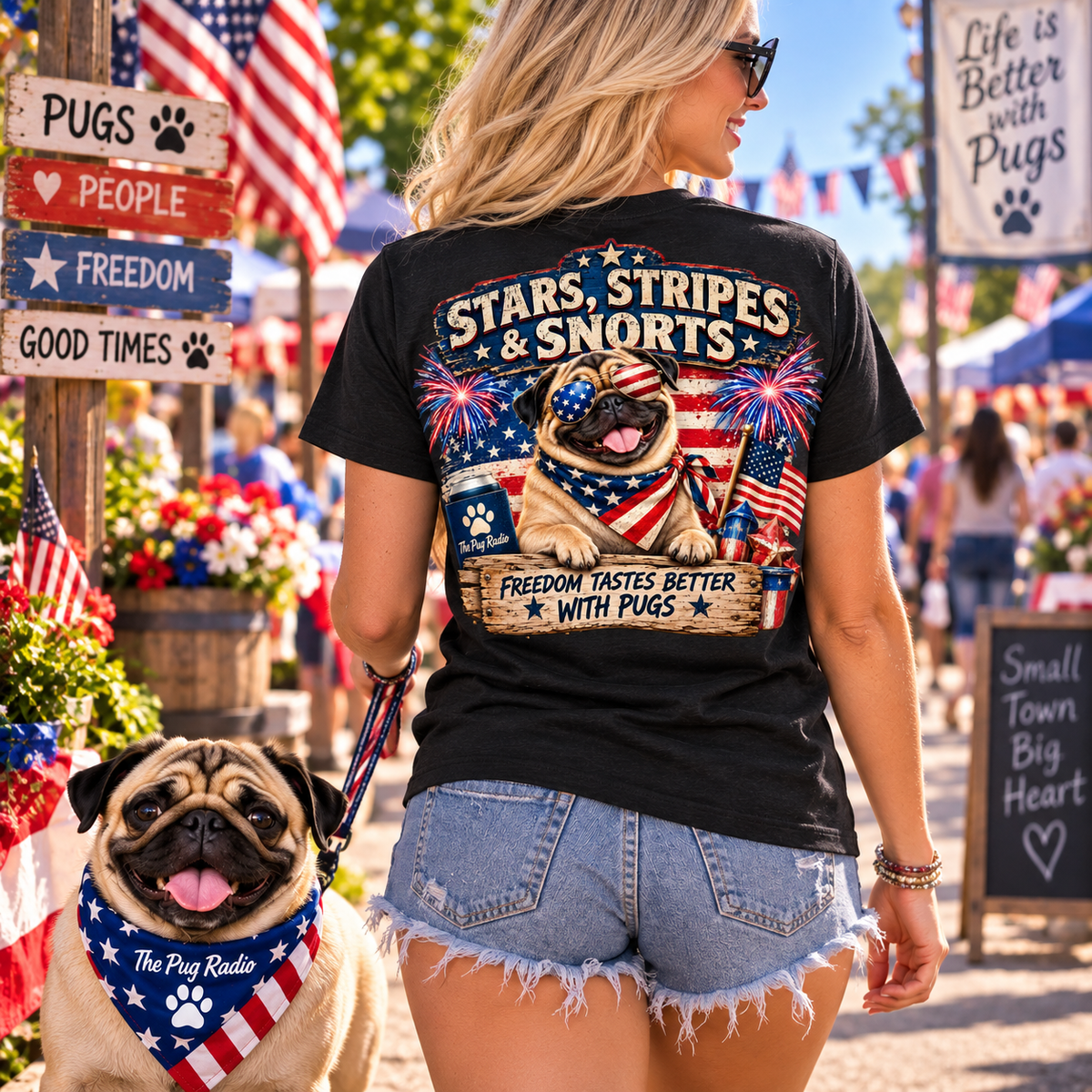 Stars, Stripes & Snorts Pug T-Shirt | Patriotic Dog Tee