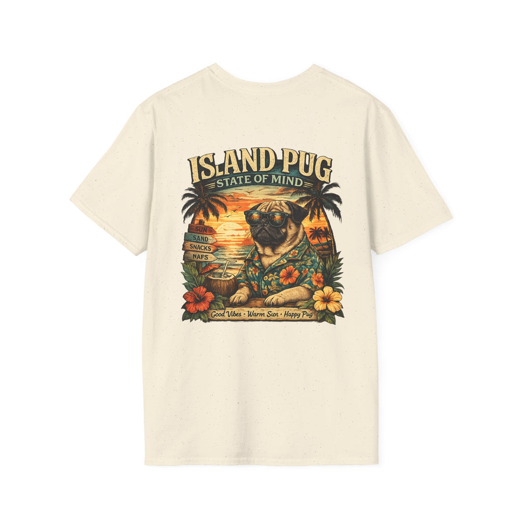 Island Pug State of Mind | Tropical Pug Beach T-Shirt for Dog Lovers