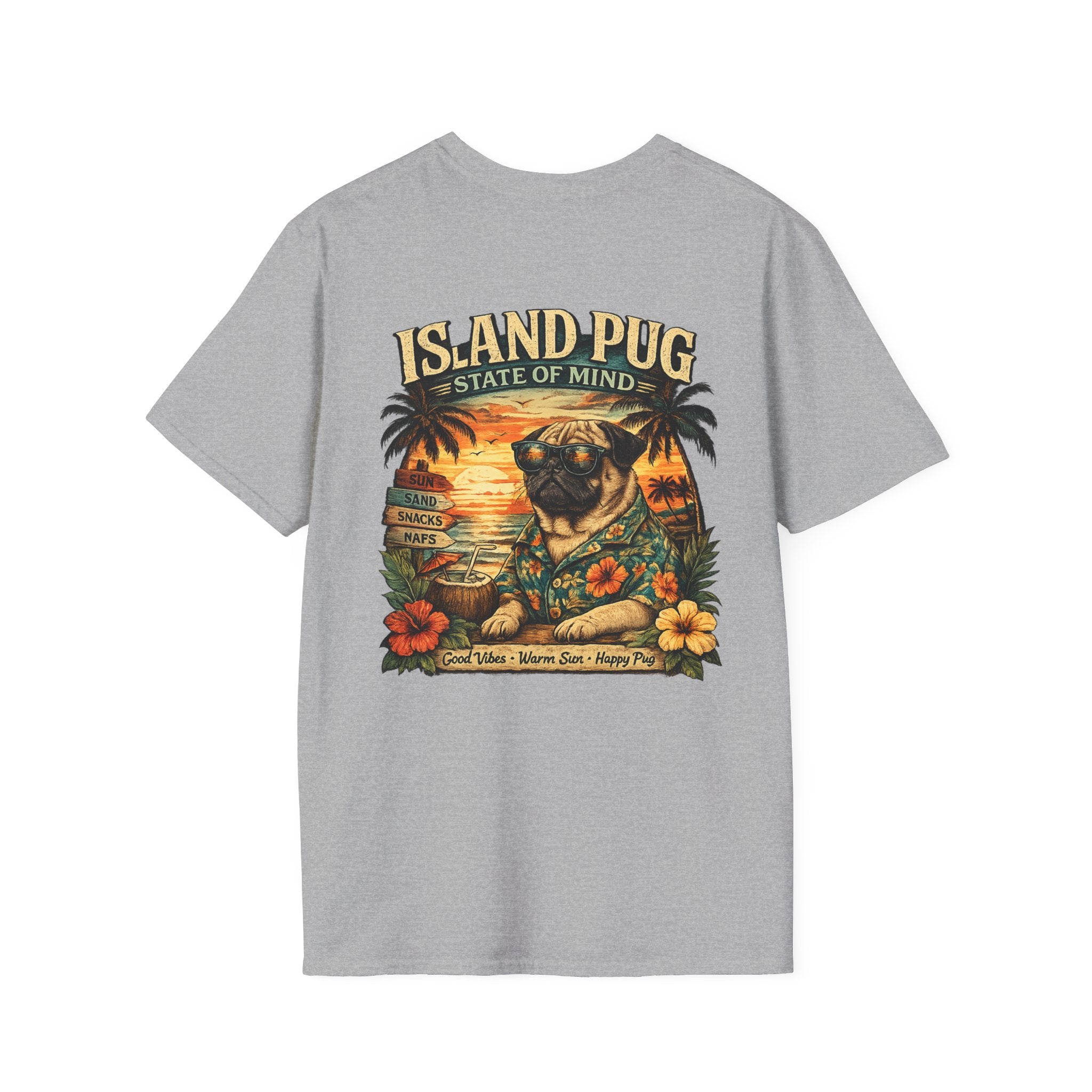 Island Pug State of Mind | Tropical Pug Beach T-Shirt for Dog Lovers