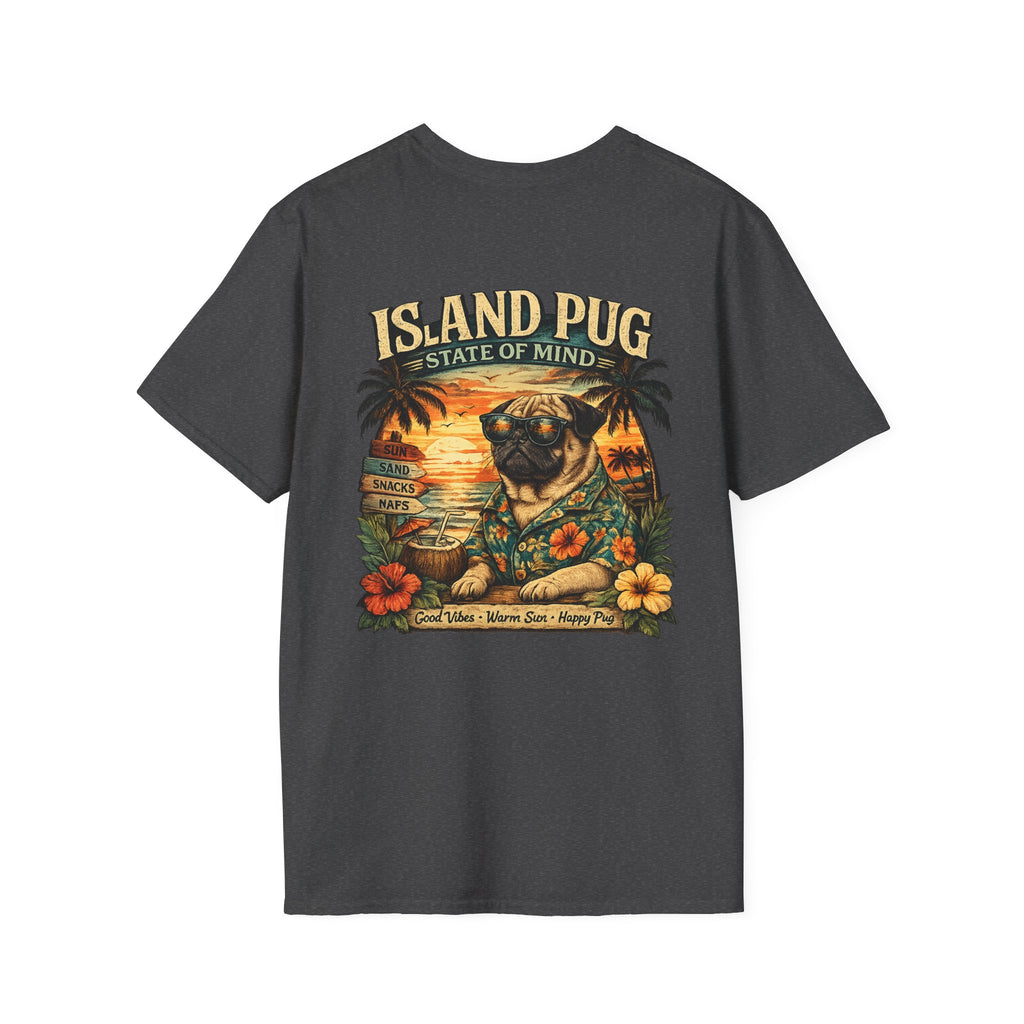 Island Pug State of Mind | Tropical Pug Beach T-Shirt for Dog Lovers